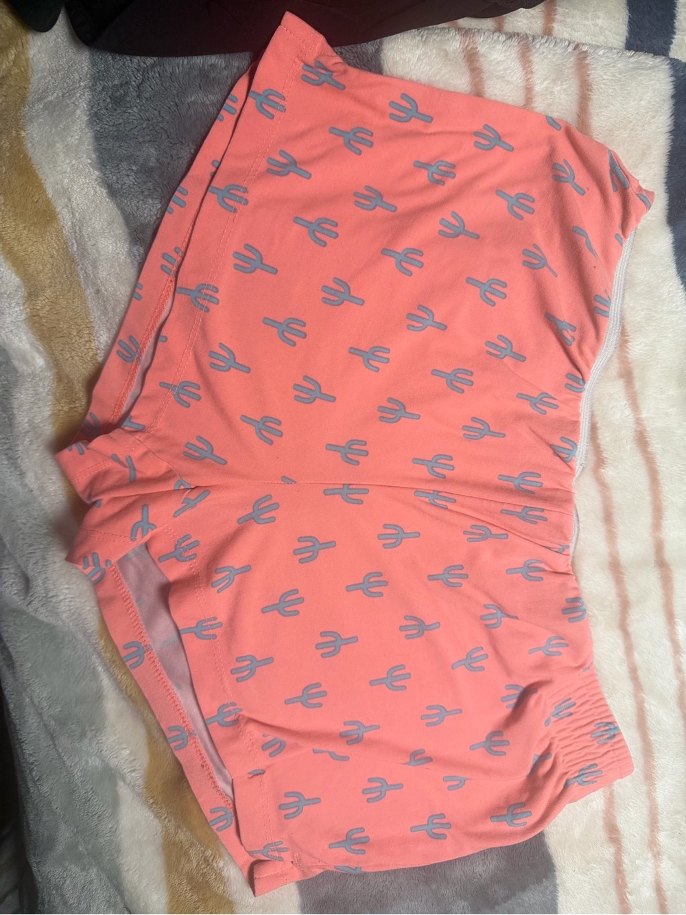 No Boundaries Coral Shorts with Gray Cactus Print